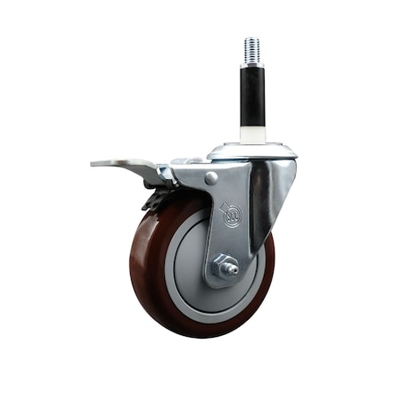 Service Caster 4'' SS Maroon Poly Swivel 7/8'' Expanding Stem Caster Total Lock Brake SCC-SSEXTTL20S414-PPUB-MRN-78